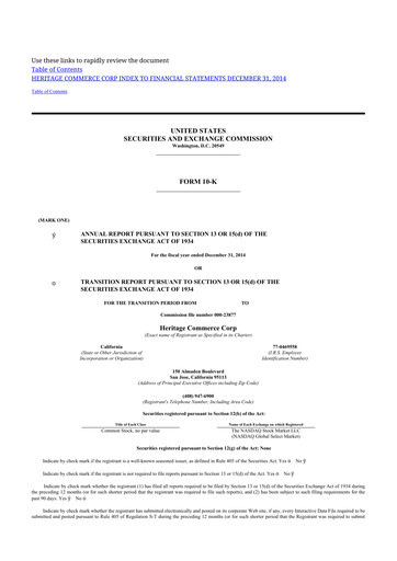 Thumbnail Heritage Commerce 10-K Annual Report 2014
