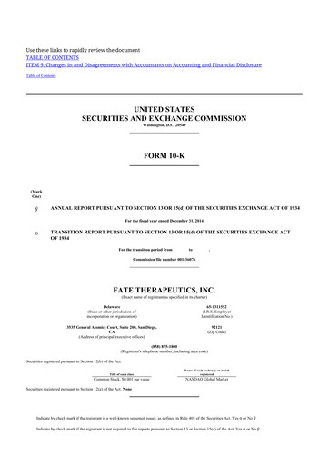 Thumbnail Fate Therapeutics
 10-K Annual Report 2014