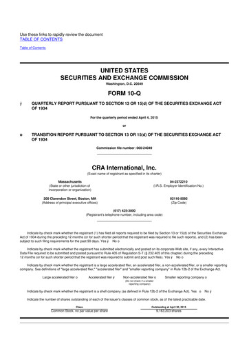 Vorschaubild CRA International
 10-Q Quartalsbericht 2015 