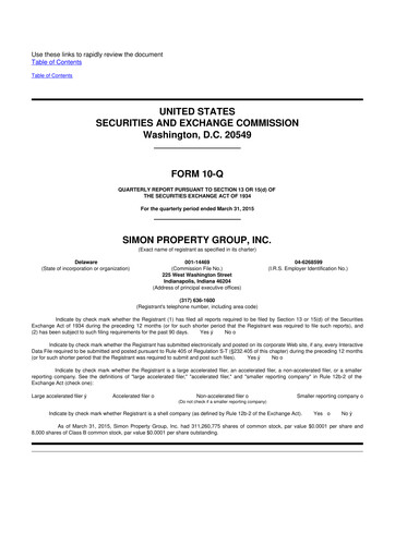 Thumbnail Simon Property Group 10-Q Quarterly Report FY 