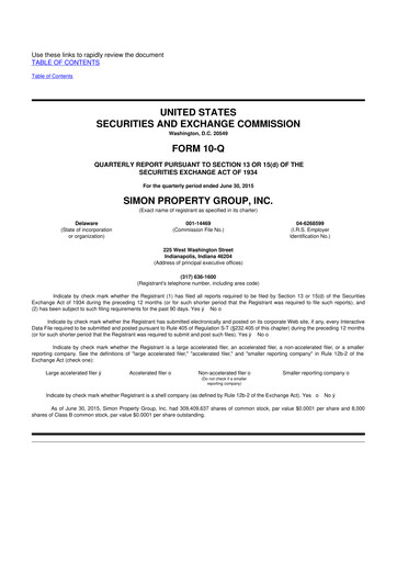 Thumbnail Simon Property Group 10-Q Quarterly Report FY 