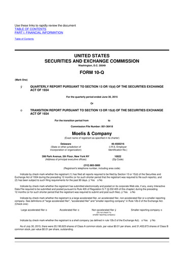 Miniature Moelis & Company 10-Q Rapport trimestriel 2015 
