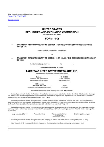 Miniature Take-Two Interactive
 10-Q Rapport trimestriel 2016 