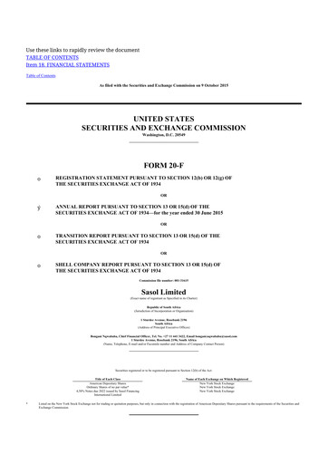 Thumbnail Sasol 20-F Annual Report 