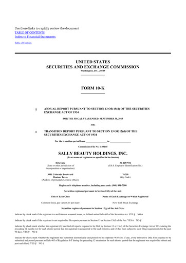 Thumbnail Sally Beauty Holdings 10-K Annual Report 2015