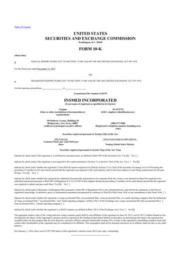 Thumbnail Insmed 10-K Annual Report 2015