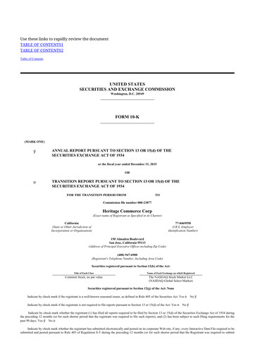 Thumbnail Heritage Commerce 10-K Annual Report 2015