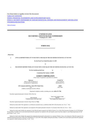 Thumbnail Geron 10-K Annual Report 2015