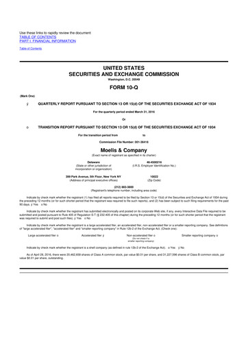 Miniature Moelis & Company 10-Q Rapport trimestriel 2016 