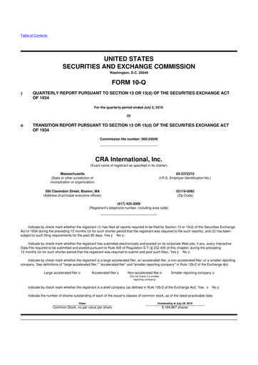 Vorschaubild CRA International
 10-Q Quartalsbericht 2016 
