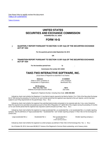 Miniature Take-Two Interactive
 10-Q Rapport trimestriel 2017 
