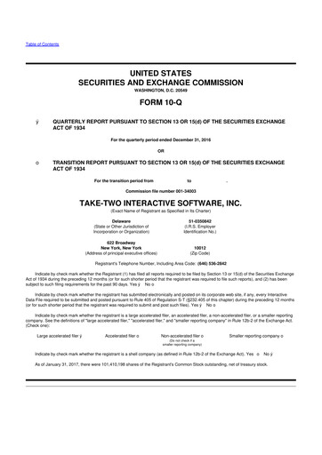 Miniature Take-Two Interactive
 10-Q Rapport trimestriel 2017 