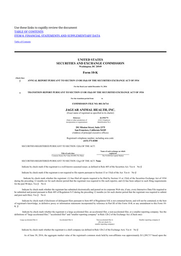 Thumbnail Jaguar Health 10-K Annual Report 2016