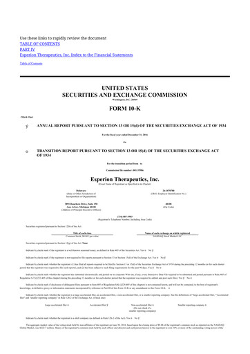 Miniature Esperion Therapeutics 10-K Rapport annuel 2016