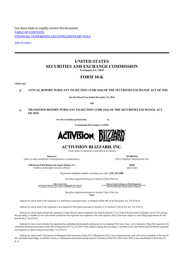 Thumbnail Activision Blizzard 10-K Annual Report 2016