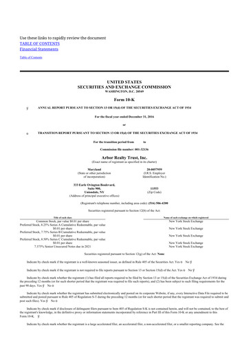 Thumbnail Arbor Realty Trust
 10-K Annual Report 2016