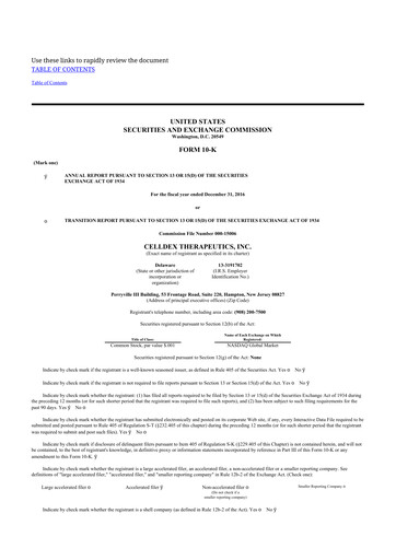 Thumbnail Celldex Therapeutics 10-K Annual Report 2016