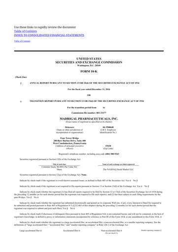 Thumbnail Madrigal Pharmaceuticals
 10-K Annual Report 2016