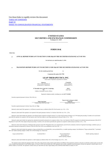 Miniature Leap Therapeutics
 10-K Rapport annuel 