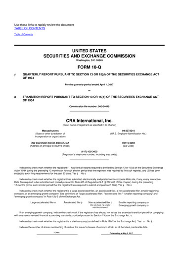 Vorschaubild CRA International
 10-Q Quartalsbericht 2017 