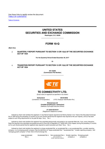 Thumbnail TE Connectivity
 10-Q Quarterly Report FY2018 