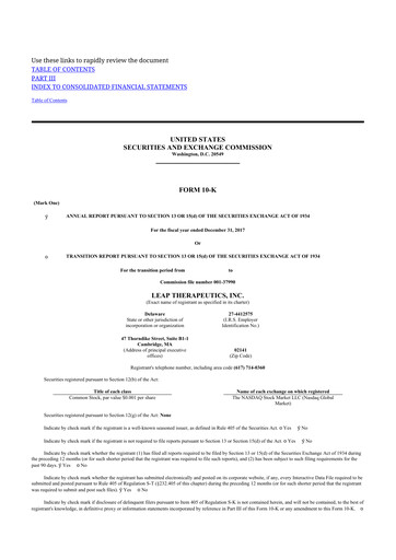 Miniature Leap Therapeutics
 10-K Rapport annuel 2017