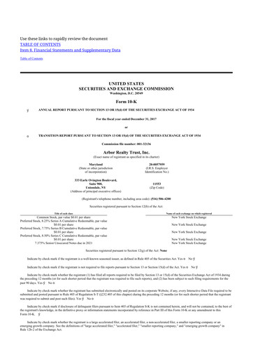 Thumbnail Arbor Realty Trust
 10-K Annual Report 2017