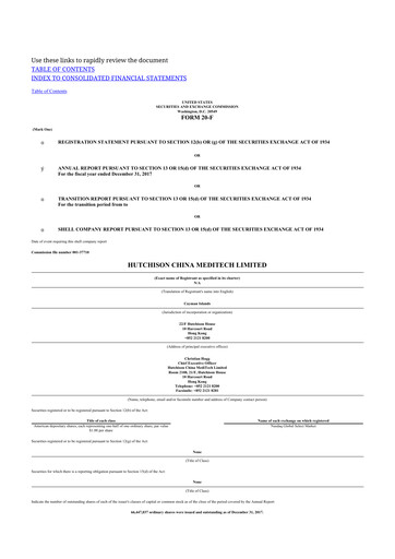 Miniature HUTCHMED 20-F Rapport annuel 2017