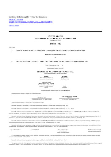 Thumbnail Madrigal Pharmaceuticals
 10-K Annual Report 2017