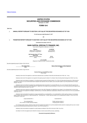Thumbnail Bain Capital Specialty Finance
 10-K Annual Report 