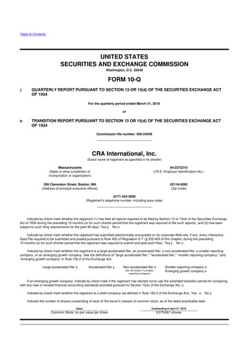 Miniature CRA International
 10-Q Rapport trimestriel 2018 