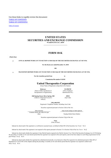 Thumbnail United Therapeutics 10-K Annual Report 2018