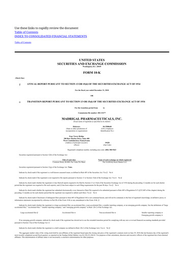 Thumbnail Madrigal Pharmaceuticals
 10-K Annual Report 2018