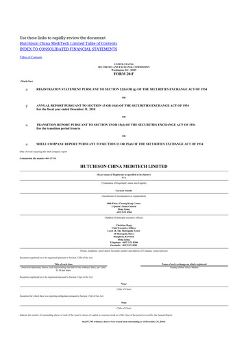 Miniature HUTCHMED 20-F Rapport annuel 2018