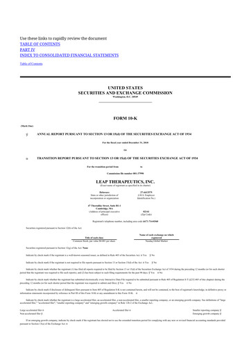 Miniature Leap Therapeutics
 10-K Rapport annuel 2018