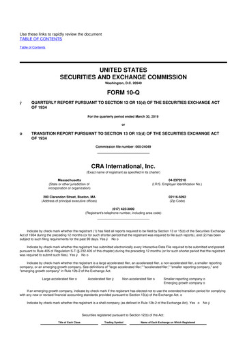 Vorschaubild CRA International
 10-Q Quartalsbericht 2019 