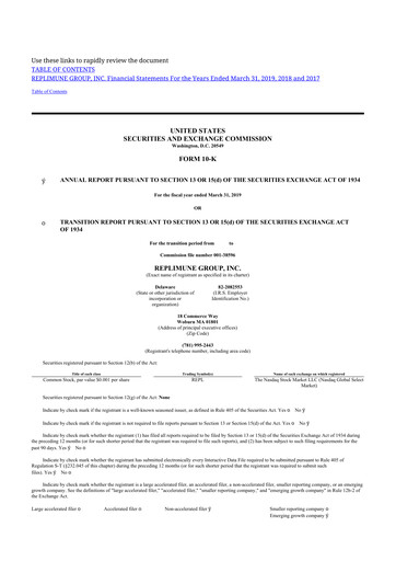 Thumbnail Replimune

 10-K Annual Report 2019