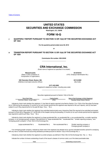 Vorschaubild CRA International
 10-Q Quartalsbericht 2019 