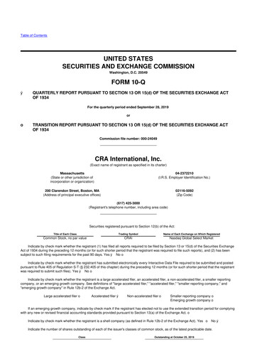 Vorschaubild CRA International
 10-Q Quartalsbericht 2019 