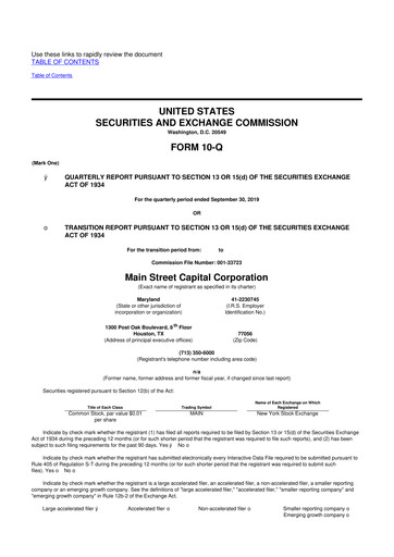 Thumbnail Main Street Capital
 10-Q Quarterly Report FY 