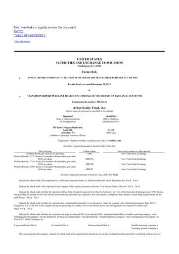 Thumbnail Arbor Realty Trust
 10-K Annual Report 2019