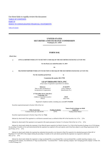 Miniature Leap Therapeutics
 10-K Rapport annuel 2019