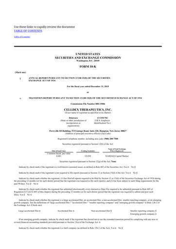 Thumbnail Celldex Therapeutics 10-K Annual Report 2019