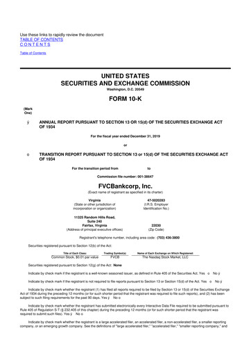 Thumbnail FVCBankcorp 10-K Annual Report 2019
