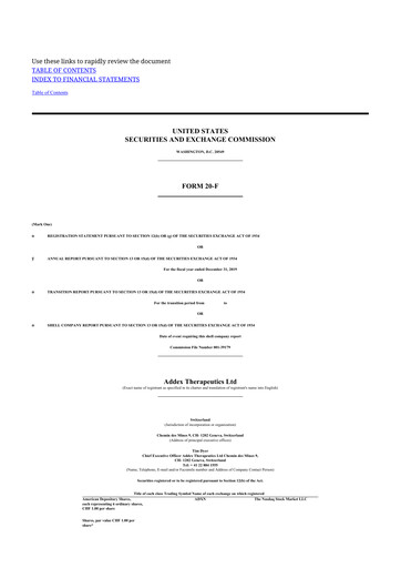 Thumbnail Addex Therapeutics 20-F Annual Report 2019