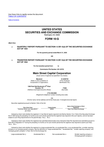 Thumbnail Main Street Capital
 10-Q Quarterly Report FY 