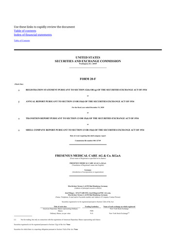 Thumbnail Fresenius Medical Care 20-F Annual Report 2020