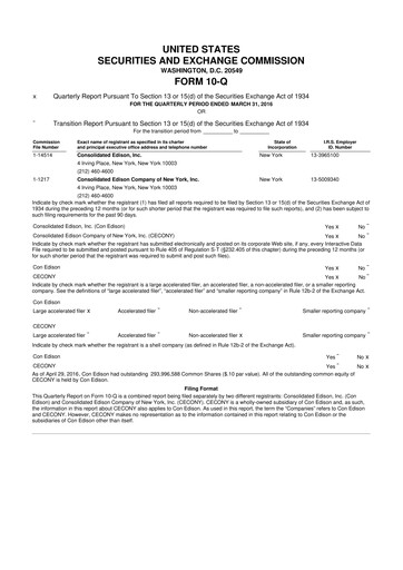 Thumbnail Consolidated Edison 10-Q Quarterly Report FY2016 