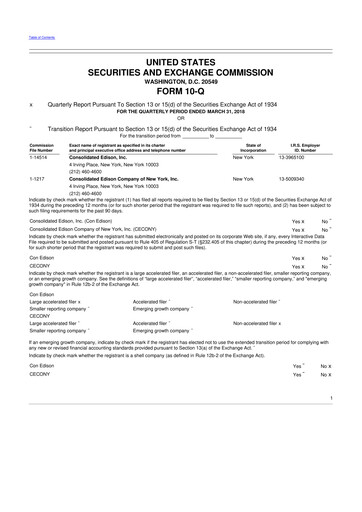 Thumbnail Consolidated Edison 10-Q Quarterly Report FY2018 