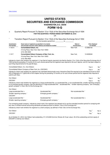 Thumbnail Consolidated Edison 10-Q Quarterly Report FY2018 